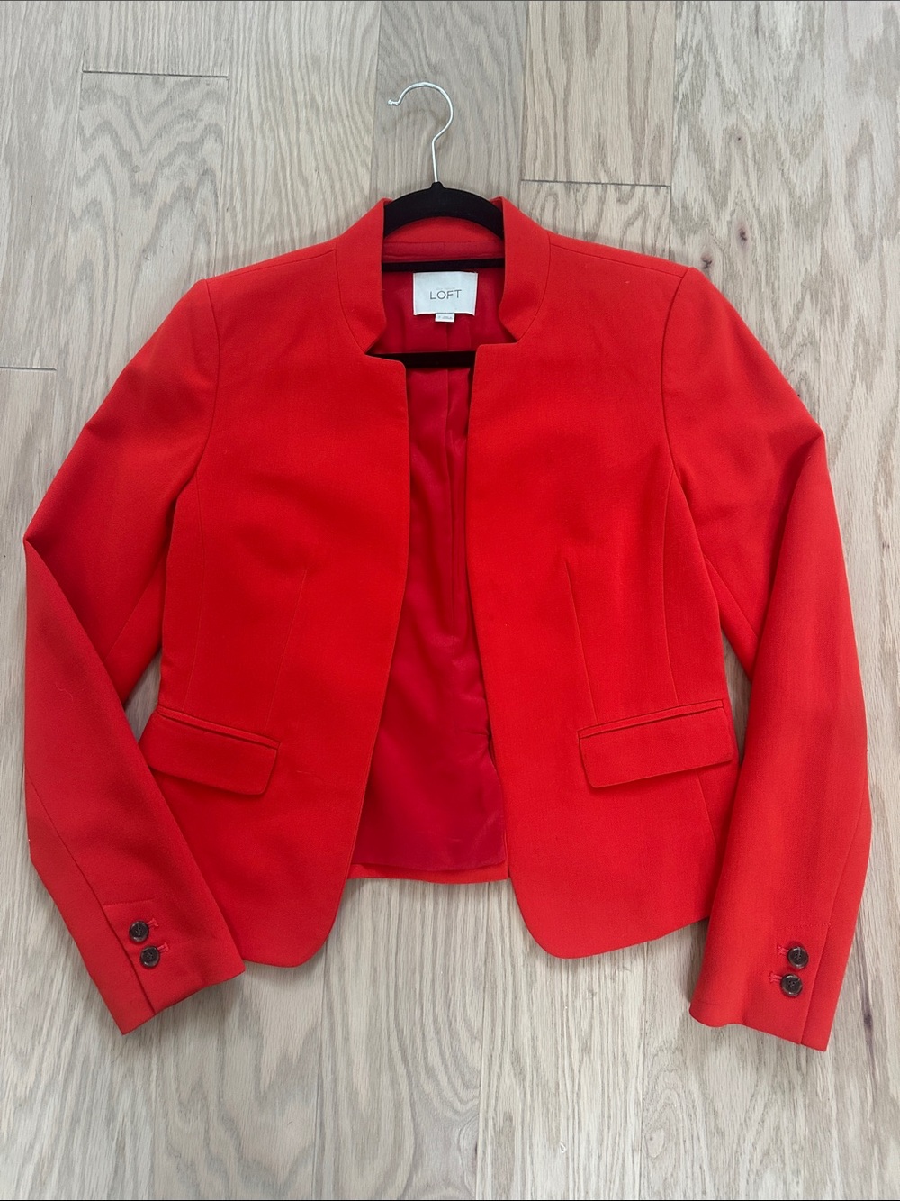LOFT Red Collarless Tailored Blazer